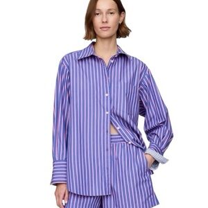 GAP Women Organic Cotton Poplin Oversized Button-Down Striped Shirt Size Medium